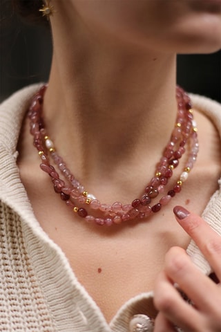 Collier 3 rangs - Quartz fraise