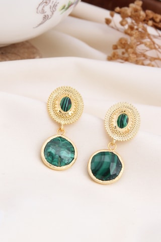Boucles d’oreilles - Plaqué or jaune et malachites