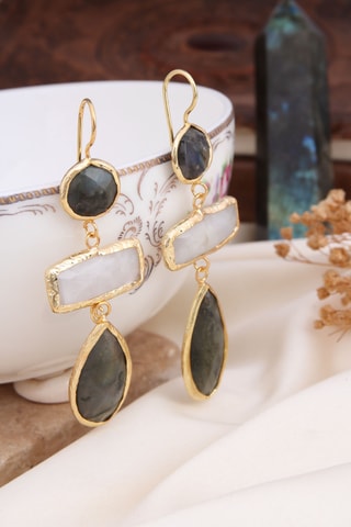 Boucles d’oreilles - Plaqué or jaune, labradorites et pierres de lune