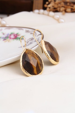 Boucles d’oreilles - Plaqué or jaune et œils-de-tigre