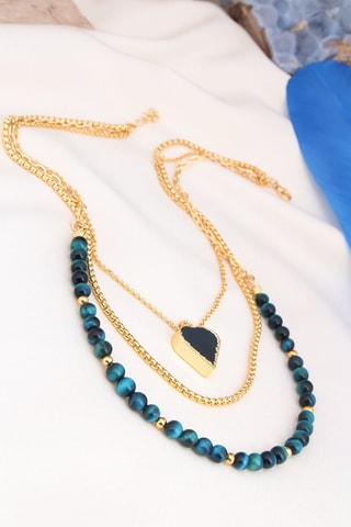 Collier - Plaqué or jaune et œils-de-tigre
