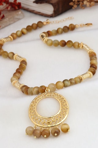 Collier - Plaqué or jaune et œils-de-tigre