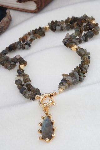 Collier - Plaqué or jaune et labradorites