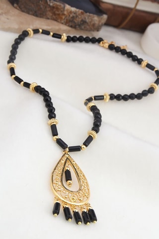 Collier - Plaqué or jaune et onyx
