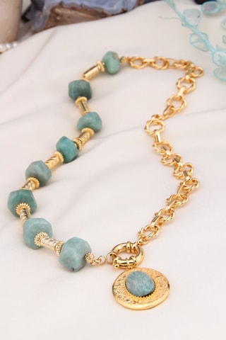 Collier - Plaqué or jaune et amazonites