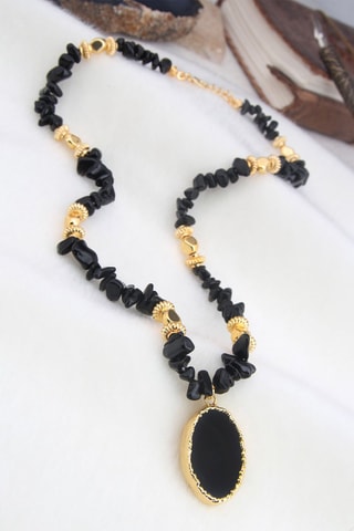 Collier - Plaqué or jaune et onyx