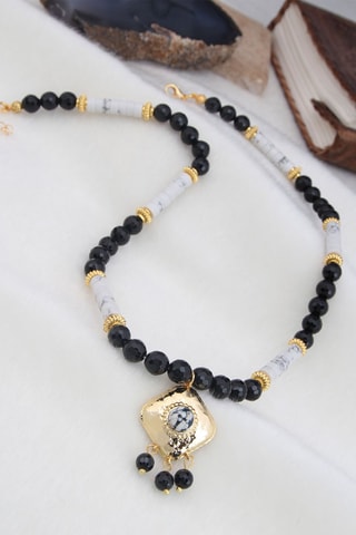 Collier - Plaqué or jaune et onyx