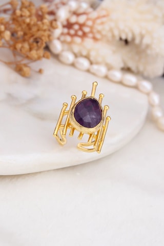 Bague - Plaqué or jaune et améthyste
