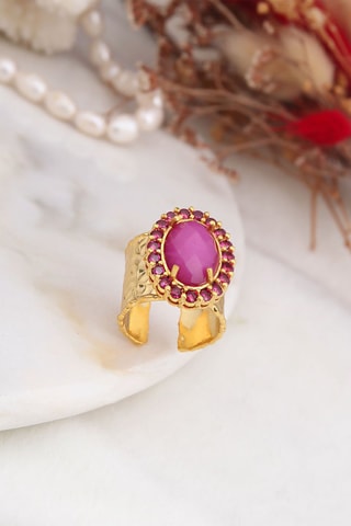 Bague - Plaqué or jaune et agates