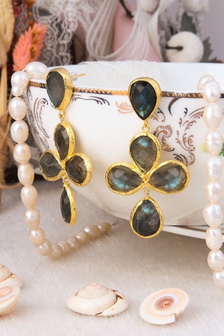 Boucles d'oreilles - Bronze doré à l'or fin et labradorites
