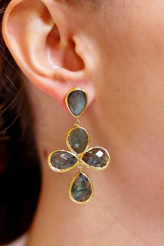 Boucles d'oreilles - Bronze doré à l'or fin et labradorites