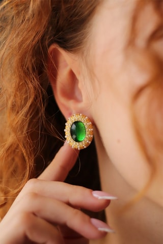 Boucles d'oreilles dorées à l'or fin jaune - Œil-de-chat