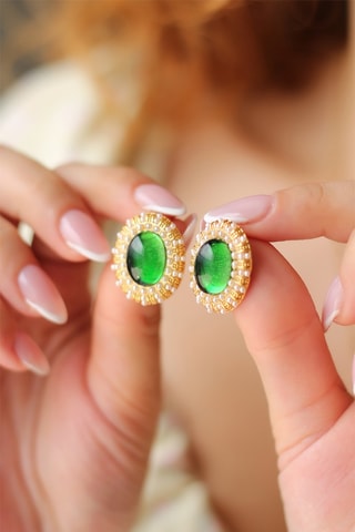 Boucles d'oreilles dorées à l'or fin jaune - Œil-de-chat