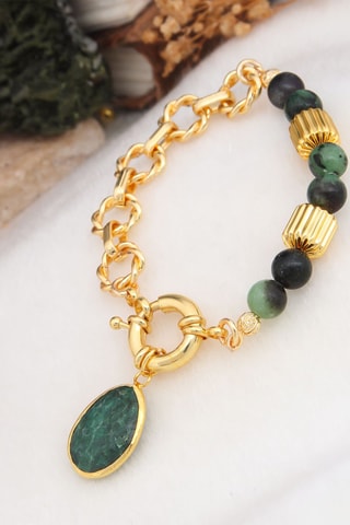 Bracelet - Plaqué or jaune et agates