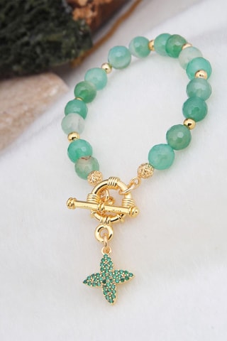 Bracelet - Plaqué or jaune, zircons et agates 