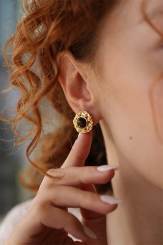 Boucles d'oreilles dorées à l'or fin jaune - Perles et oeil-de-tigre