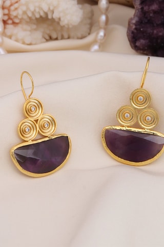 Boucles d’oreilles - Plaqué or jaune, zircons et améthyste