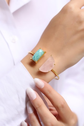Bracelet doré à l'or fin jaune - Amazonite et quartz rose