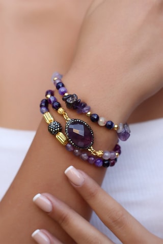 3 bracelets dorés à l'or fin jaune  - Améthystes