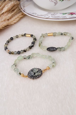 Bracelet doré à l'or fin jaune - Prehnite