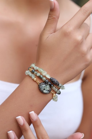 Bracelet doré à l'or fin jaune - Prehnite