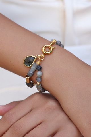 Bracelet doré à l'or fin jaune - Labradorite