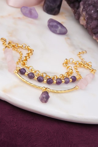 Bracelet doré à l'or fin jaune - Améthyste