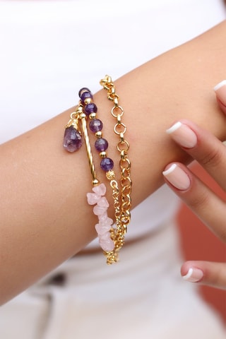 Bracelet doré à l'or fin jaune - Améthyste