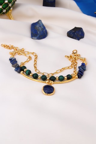 Bracelet doré à l'or fin jaune - Lapis-lazuli