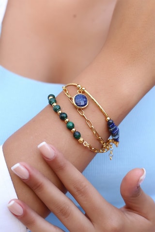 Bracelet doré à l'or fin jaune - Lapis-lazuli