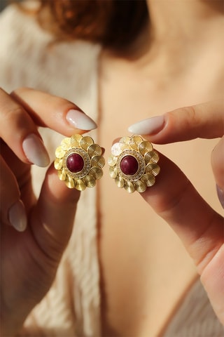 Boucles d’oreilles dorées à l'or fin jaune - Agates