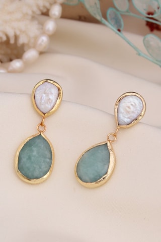 Boucle d’oreilles - Amazonites et perles de culture