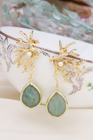 Boucles d’oreilles dorées à l'or fin jaune - Amazonites et perles de culture