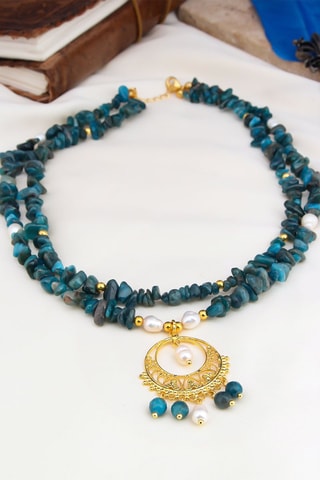 Collier double rang doré à l'or fin jaune - Quartz