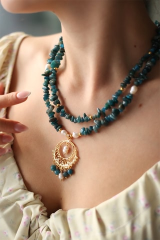 Collier double rang doré à l'or fin jaune - Quartz