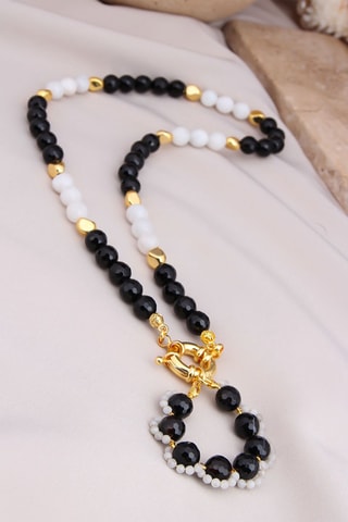 Collier - Plaqué or jaune, pierres de lune et onyx