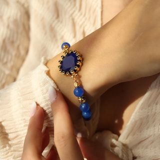 Bracelet - Laiton plaqué or & quartz bleu