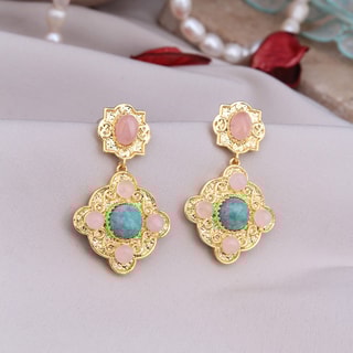 Boucles d'oreilles - Laiton plaqué or, quartz & aigue-marine