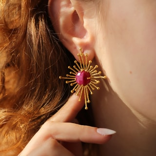 Boucles d'oreilles - Laiton plaqué or & agate 