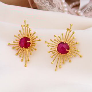 Boucles d'oreilles - Laiton plaqué or & agate 