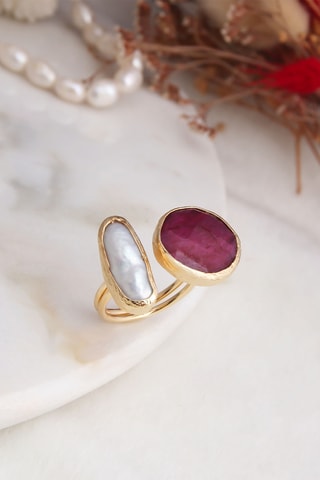 Bague - Plaqué or jaune et agate