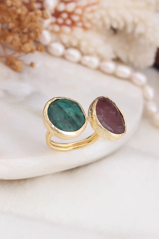 Bague - Plaqué or jaune et agates