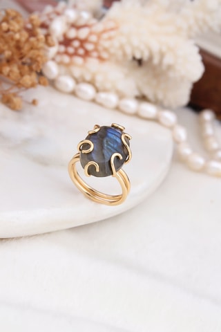 Bague - Plaqué or jaune et labradorite