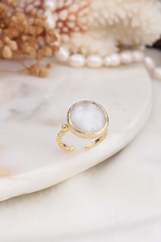 Bague - Plaqué or jaune et pierre de lune