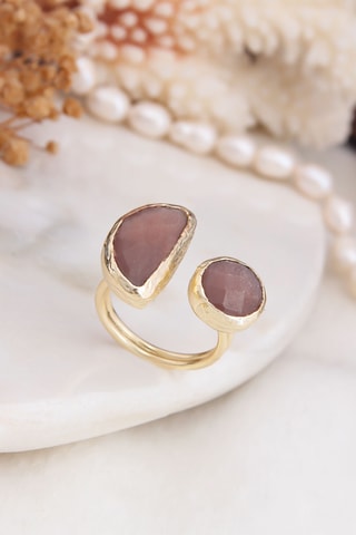 Bague - Plaqué or jaune et pierres de soleil
