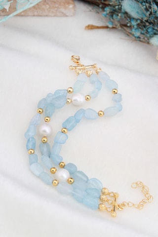Bracelet multi-rang - Plaqué or jaune et aigue-marine