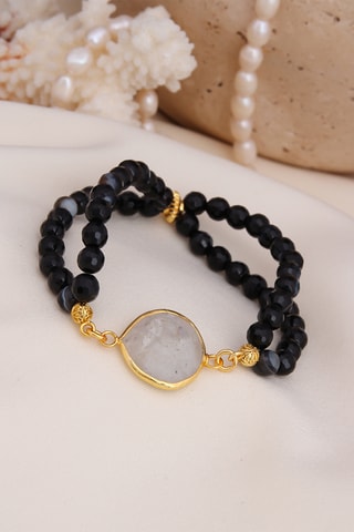 Bracelet multi-rang - Plaqué or jaune et agates