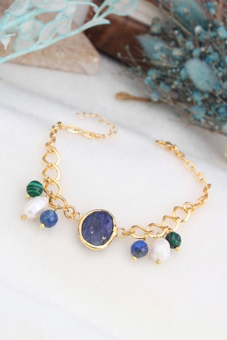 Bracelet - Plaqué or jaune et lapis-lazuli