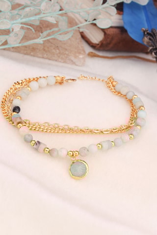 Bracelet multi-rangs - Plaqué or jaune et amazonites