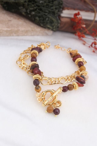 Bracelet multi-rang - Plaqué or jaune et œils-de-tigre